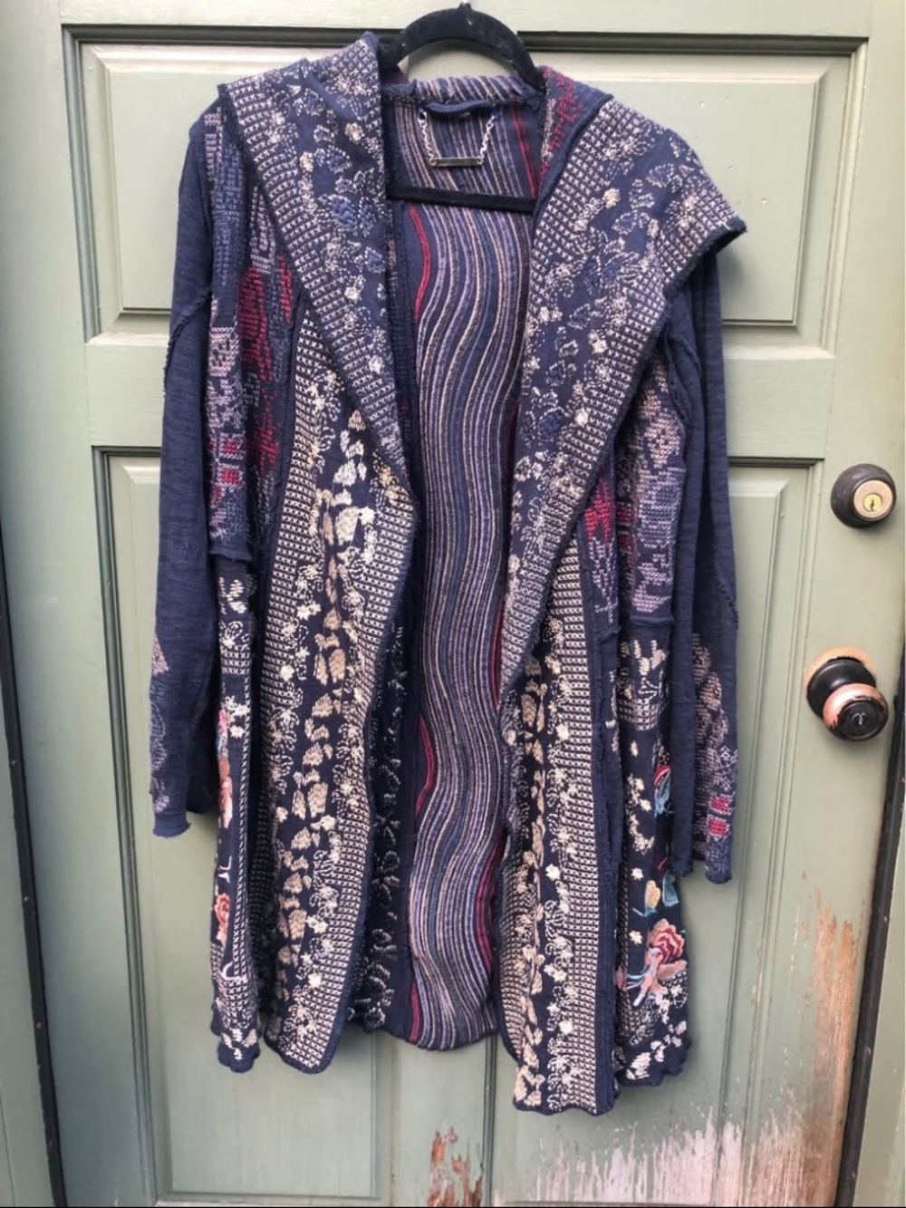 Navy Floral Open-Front Hooded Women's Sweater Cardigan